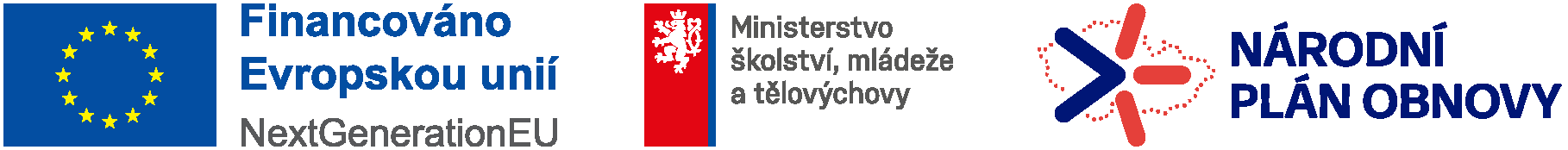 Logo Financovano Evropskou unii, Ministerstvem skolstvi, mladeze a telovychovy a Narodnim Planem Obnovy.